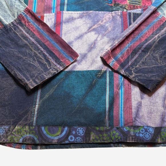 Earthbound Trading Overdyed Patchwork Toggle Henley Cotton Pullover Mens Size L - Picture 5 of 14